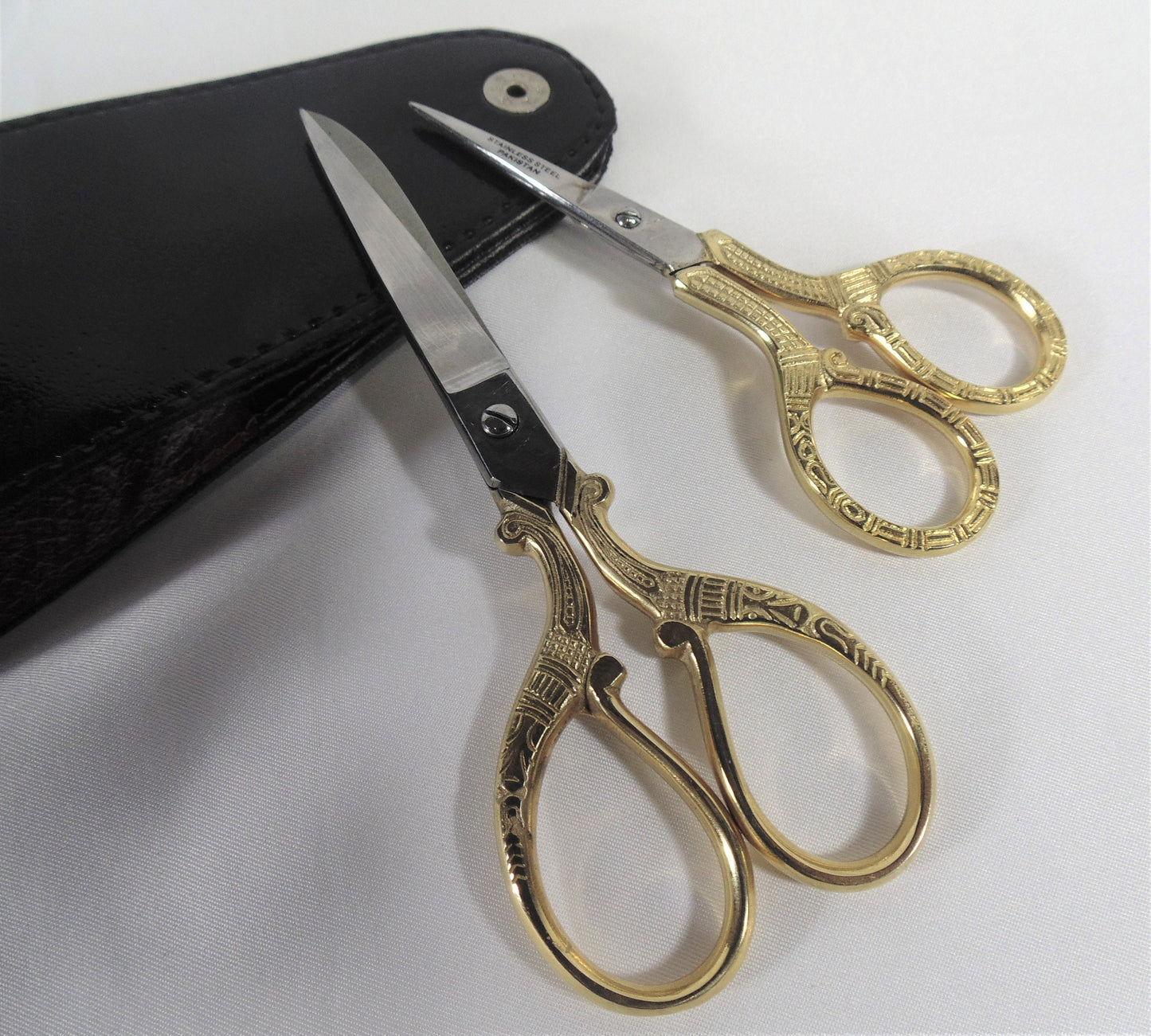 Scissor Set (2) Stainless Steel with ornate gold handles (ships from USA)