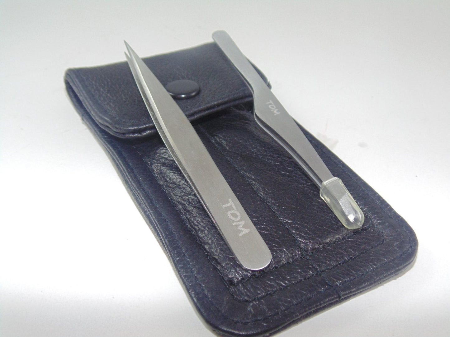 Tweezers, personal care, set of 2, leather case (engraving available)