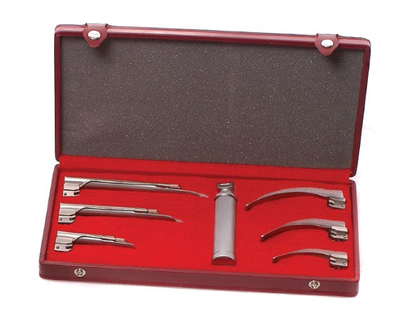 Laryngoscope Set of 7: Macintosh 1,2,4 & Miller 1,2 4, Medium Handle, Hard Case