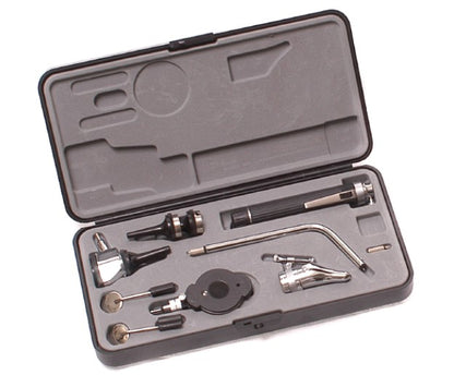 ENT Set Standard Illuminarion, 4x Fixed Lens, Re-Usable Speculae, 2, 3 & 4mm, (-20 – 0 +20 Diopters), Tongue Blade Holder, Nasal Speculum, Lanryngeal Mirrors 3 &4 in Molded Cases