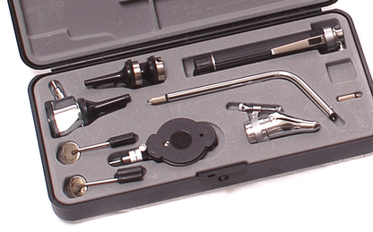 ENT Set Standard Illuminarion, 4x Fixed Lens, Re-Usable Speculae, 2, 3 & 4mm, (-20 – 0 +20 Diopters), Tongue Blade Holder, Nasal Speculum, Lanryngeal Mirrors 3 &4 in Molded Cases