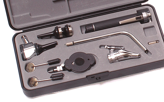 ENT Set Standard Illuminarion, 4x Fixed Lens, Re-Usable Speculae, 2, 3 & 4mm, (-20 – 0 +20 Diopters), Tongue Blade Holder, Nasal Speculum, Lanryngeal Mirrors 3 &4 in Molded Cases