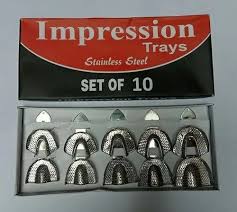Set of 10 Dental Impression Trays (XS,S,M,L,XL) Perforated