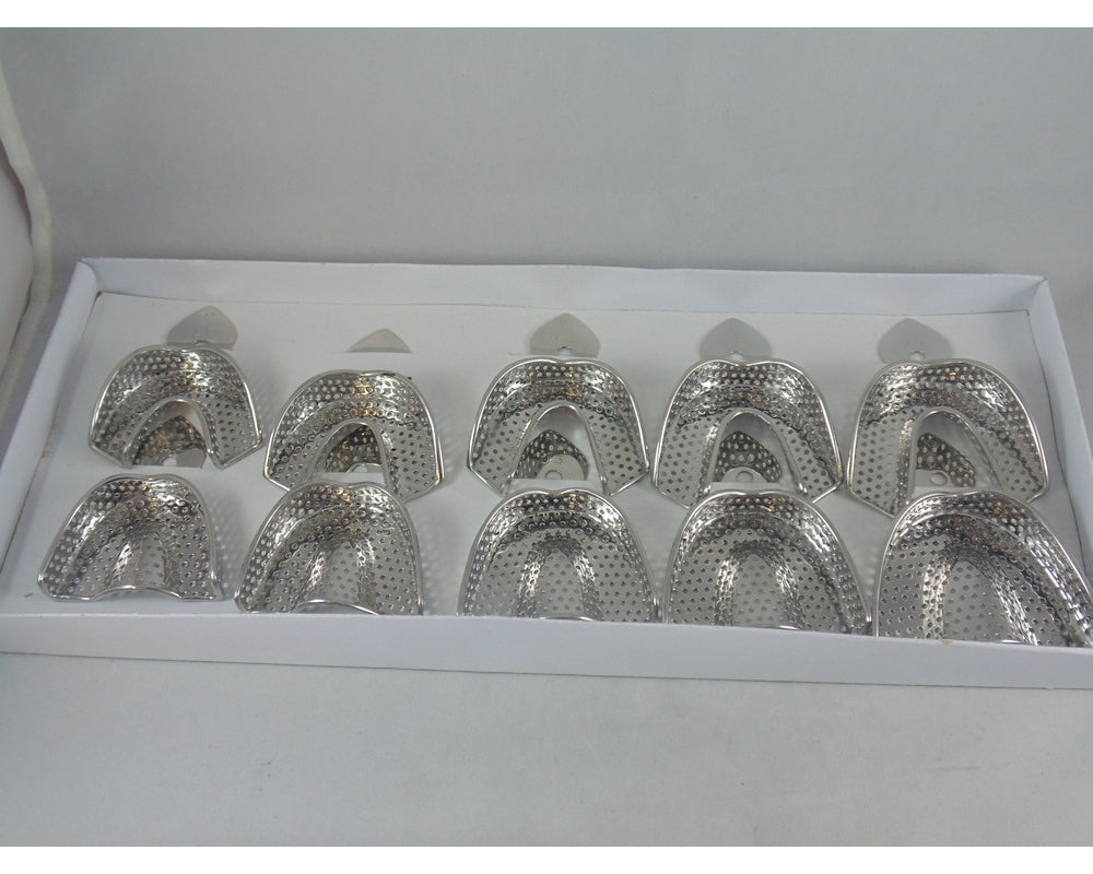 Set of 10 Dental Impression Trays (XS,S,M,L,XL) Perforated