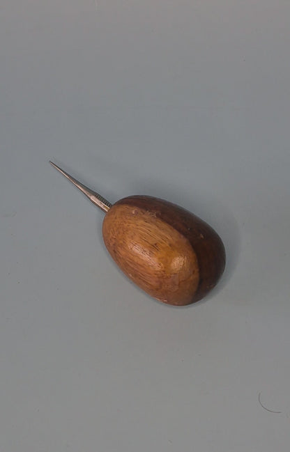 Awl, stainless steel with round wooden handle