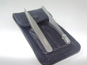 Tweezers, personal care, set of 2, leather case (engraving available)